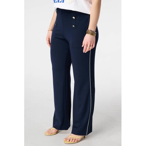 MS Mode wide leg regular waist broek donkerblauw afbeelding