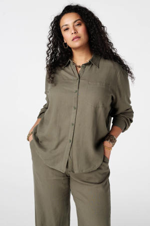 blouse met linnen lichtkaki