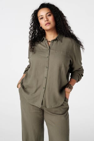 blouse met linnen lichtkaki