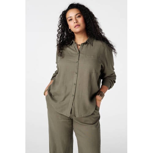 MS Mode blouse met linnen lichtkaki afbeelding