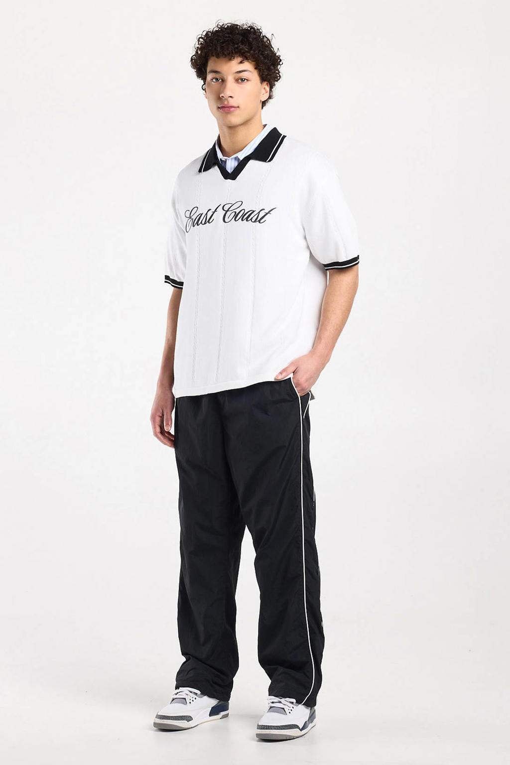 Witte heren America Today relaxed polo gebreid van katoen met printopdruk en korte mouwen