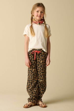 casual broek met panterprint bruin