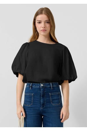 top met textuur zwart