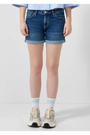 slim regular waist short dark blue denim
