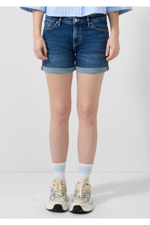 slim regular waist short dark blue denim