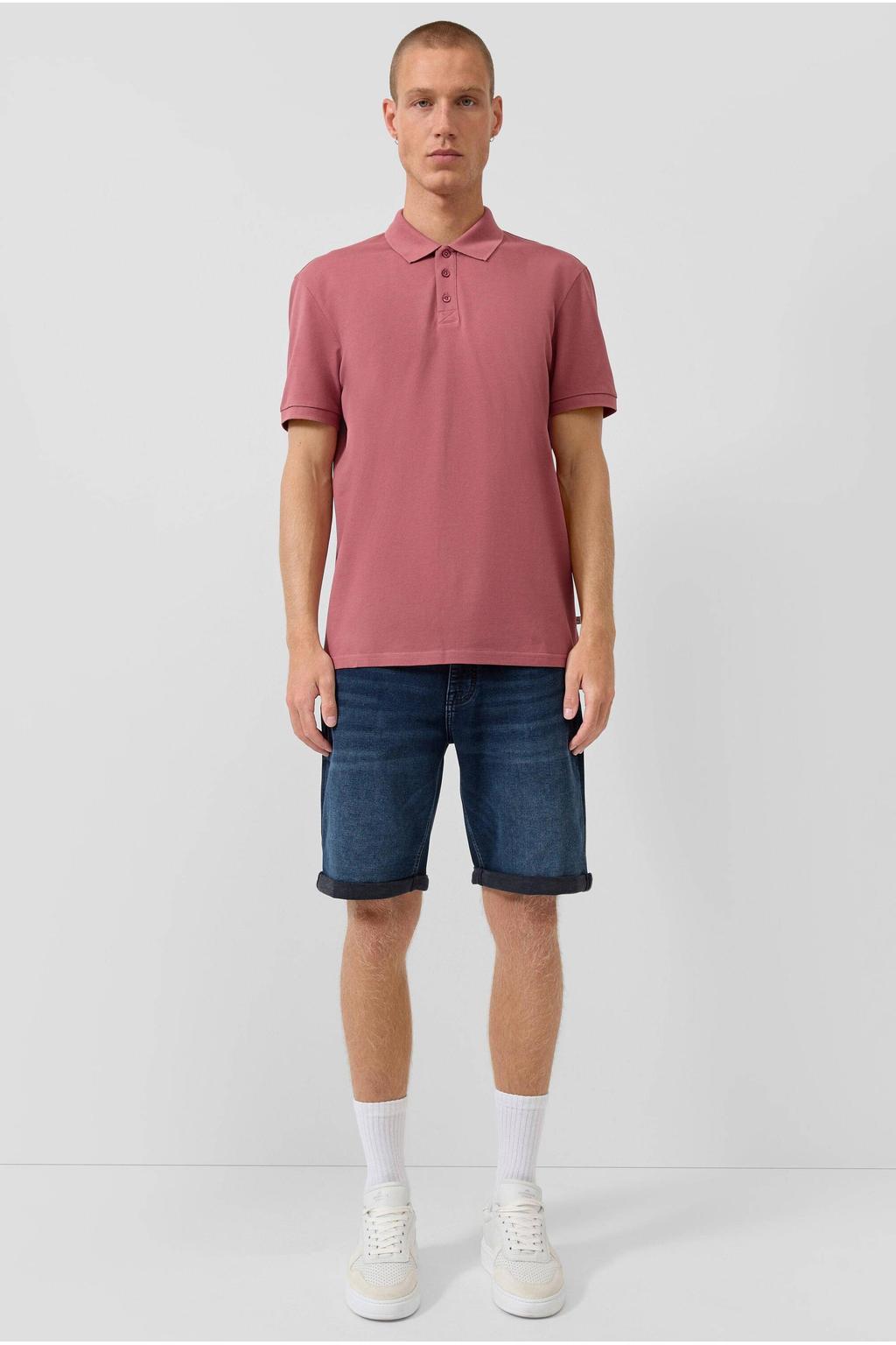 Roze heren QS regular polo van katoen met effen, korte mouwen en knoopsluiting