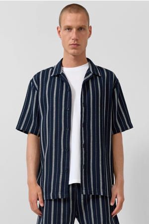 relaxed gestreept casual overhemd donkerblauw