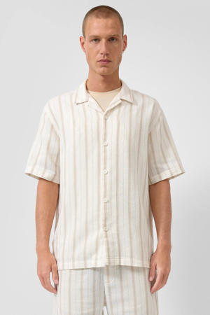 relaxed gestreept casual overhemd beige
