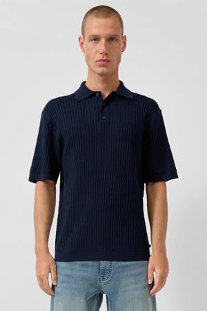 relaxed polo met linnen donkerblauw