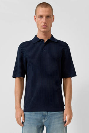 relaxed polo met linnen donkerblauw