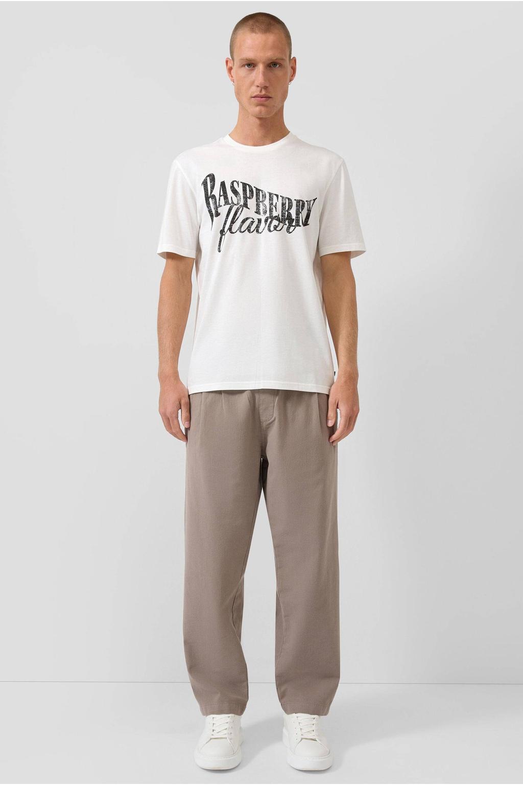 Witte heren QS regular T-shirt van katoen met printopdruk, korte mouwen en ronde hals