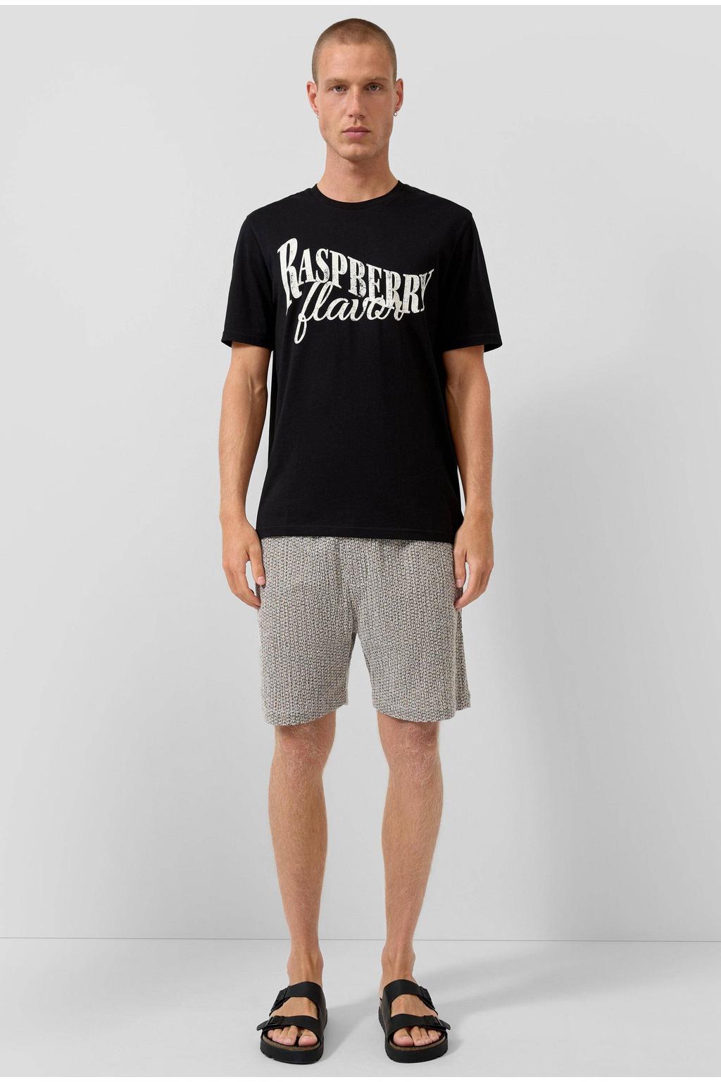 Zwarte heren QS regular T-shirt van katoen met printopdruk, korte mouwen en ronde hals