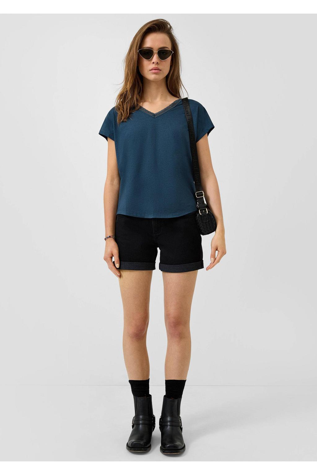 Zwarte dames QS slim regular waist short van denim met effen