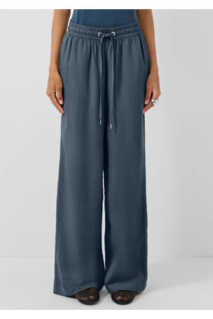 regular waist casual broek met linnen donkerblauw