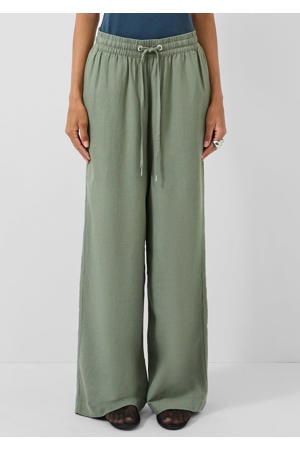 regular waist casual broek met linnen donkergroen