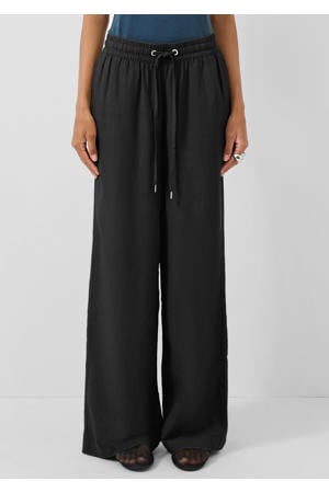 regular waist casual broek met linnen zwart