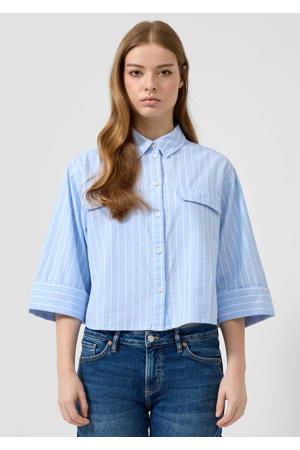 blouse met krijtstreep lichtblauw