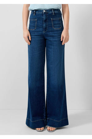 high waist flared jeans dark blue denim