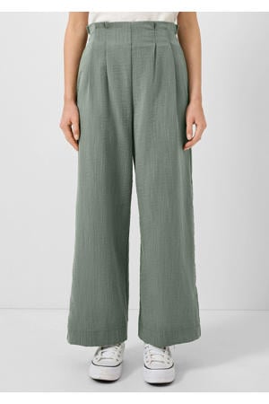 wide leg regular waist broek kaki