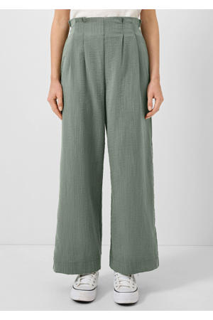 wide leg regular waist broek kaki