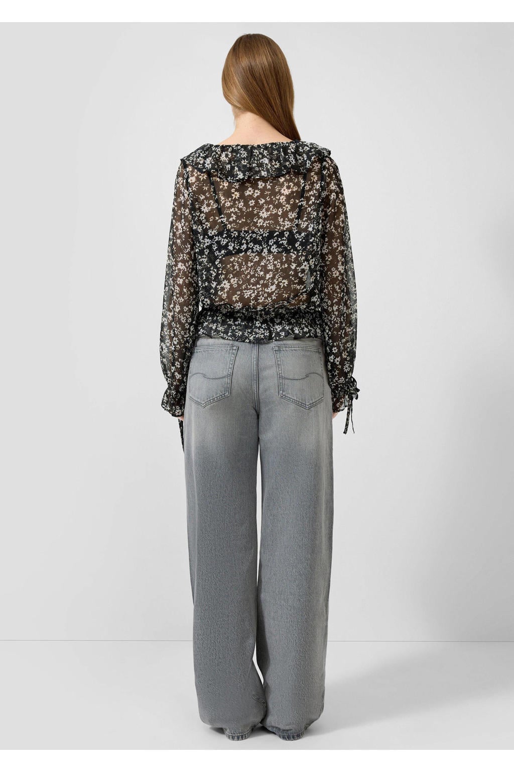 Grey denim dames QS barrel jeans van denim met regular waist, rits- en knoopsluiting en effen