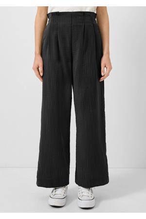 wide leg regular waist broek zwart
