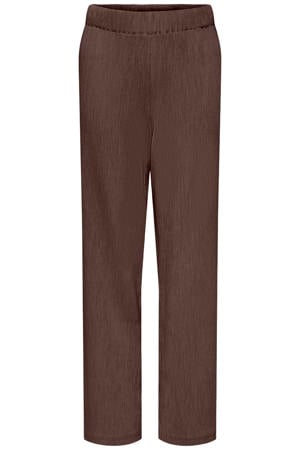 straight casual broek met textuur donkerbruin