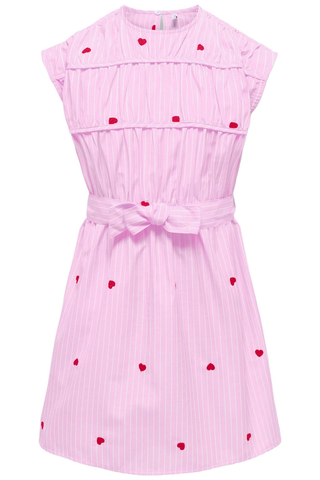 Roze meisjes KIDS ONLY GIRL gestreepte korte jurk van polyester met hartjesprint, ronde hals en knoopsluiting