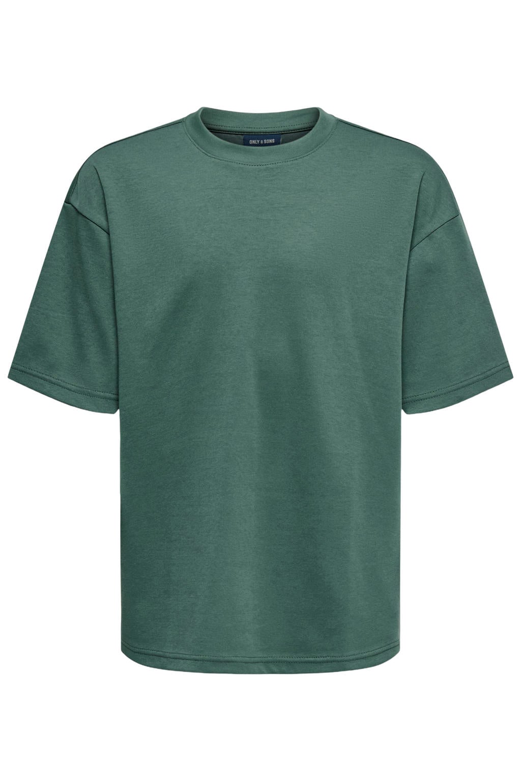 Groene jongens ONLY & SONS JUNIOR T-shirt van stretchkatoen met effen, korte mouwen en ronde hals