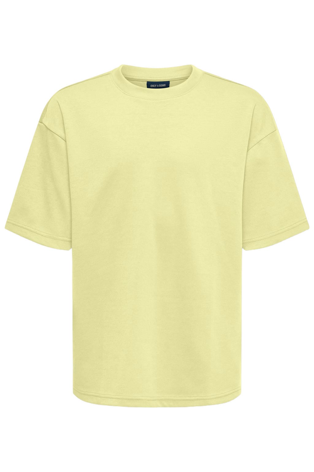Gele jongens ONLY & SONS JUNIOR T-shirt van stretchkatoen met effen, korte mouwen en ronde hals