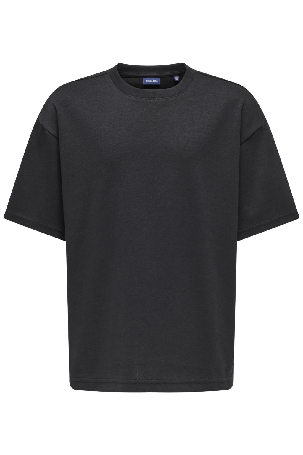 Zwarte jongens ONLY & SONS JUNIOR T-shirt van stretchkatoen met effen, korte mouwen en ronde hals