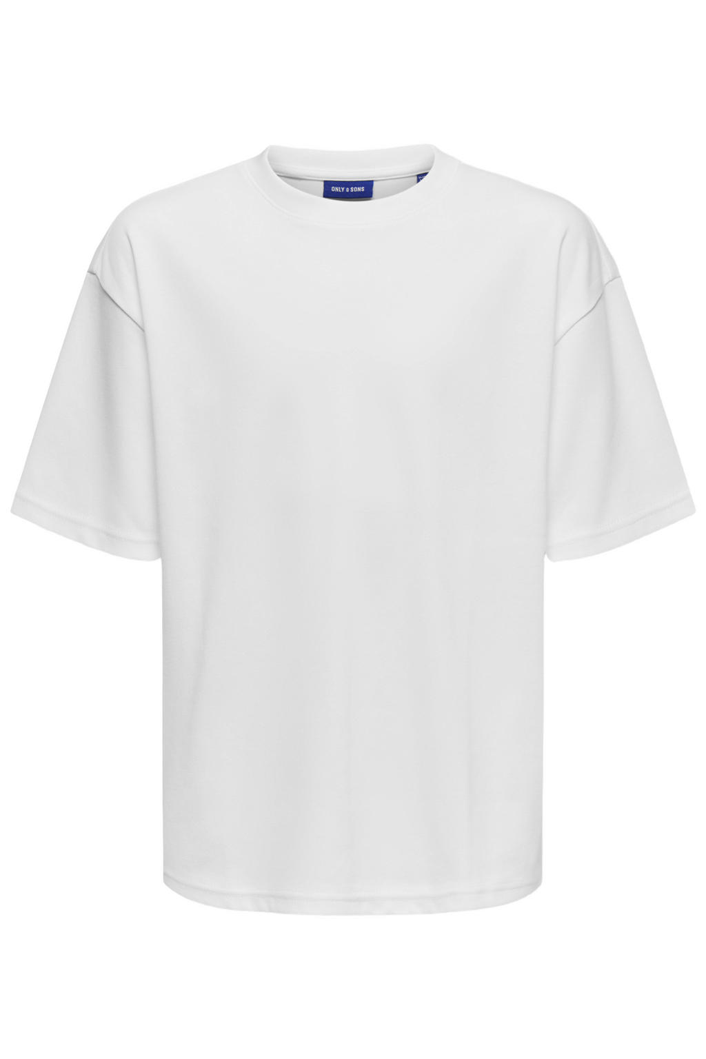 Witte jongens ONLY & SONS JUNIOR T-shirt van stretchkatoen met effen, korte mouwen en ronde hals