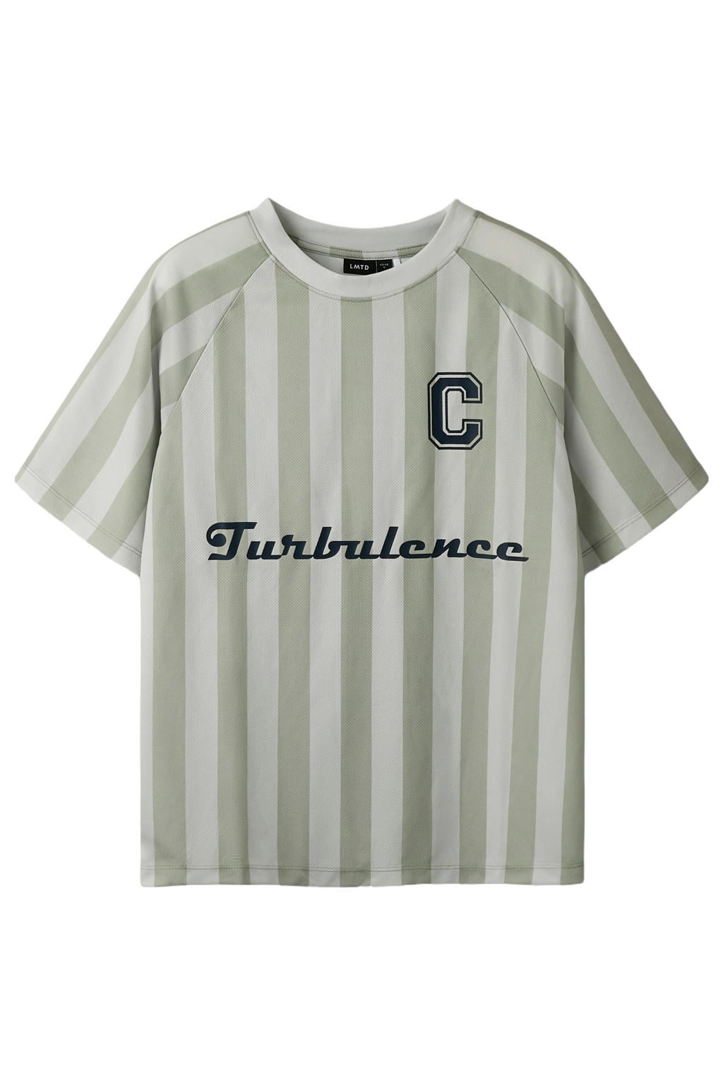 Grijsgroene jongens en meisjes LMTD gestreept T-shirt groen van polyester met printopdruk, korte mouwen en mesh