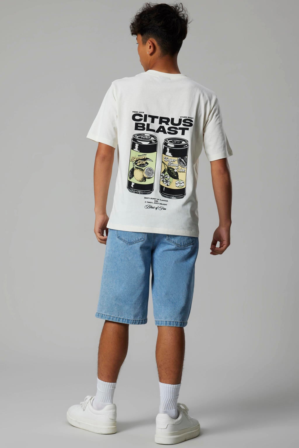 Ecru meisjes LMTD T-shirt van katoen met backprint, korte mouwen en ronde hals