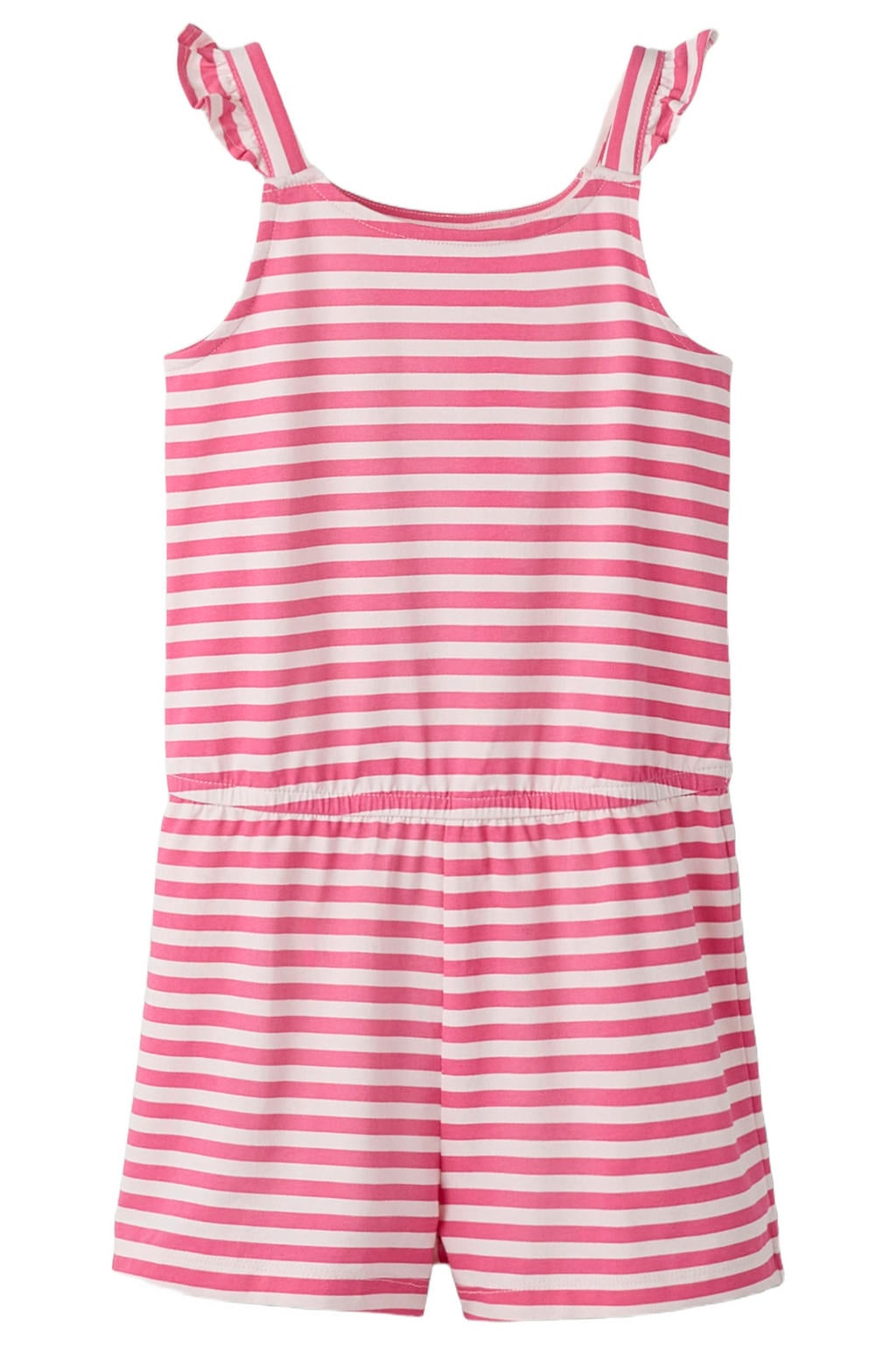 Roze en witte meisjes NAME IT KIDS gestreepte regular playsuit van stretchkatoen