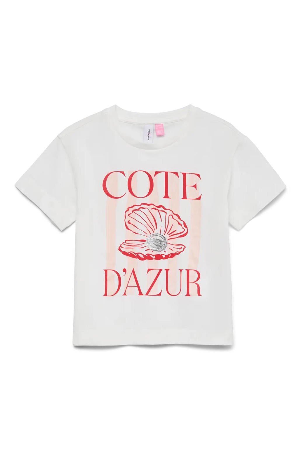 Witte meisjes VERO MODA GIRL T-shirt van katoen met printopdruk, korte mouwen en ronde hals
