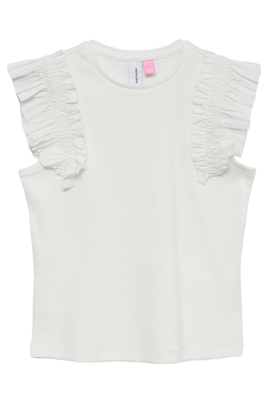 Witte meisjes VERO MODA GIRL mouwloze top met effen, ronde hals en ruches