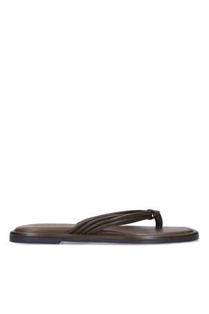leren teenslippers donkerbruin