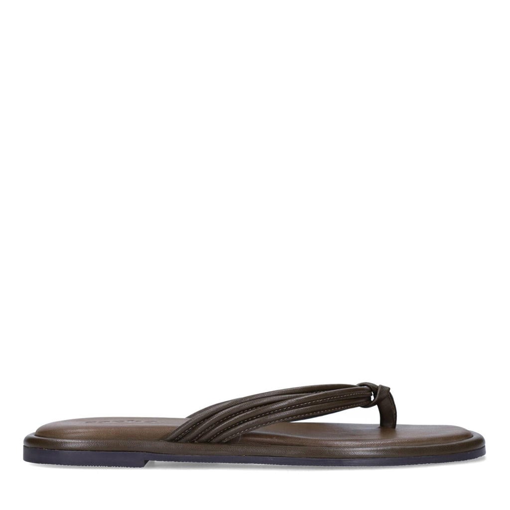 Donkergroene dames Sacha leren teenslippers