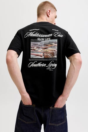 relaxed T-shirt met backprint zwart