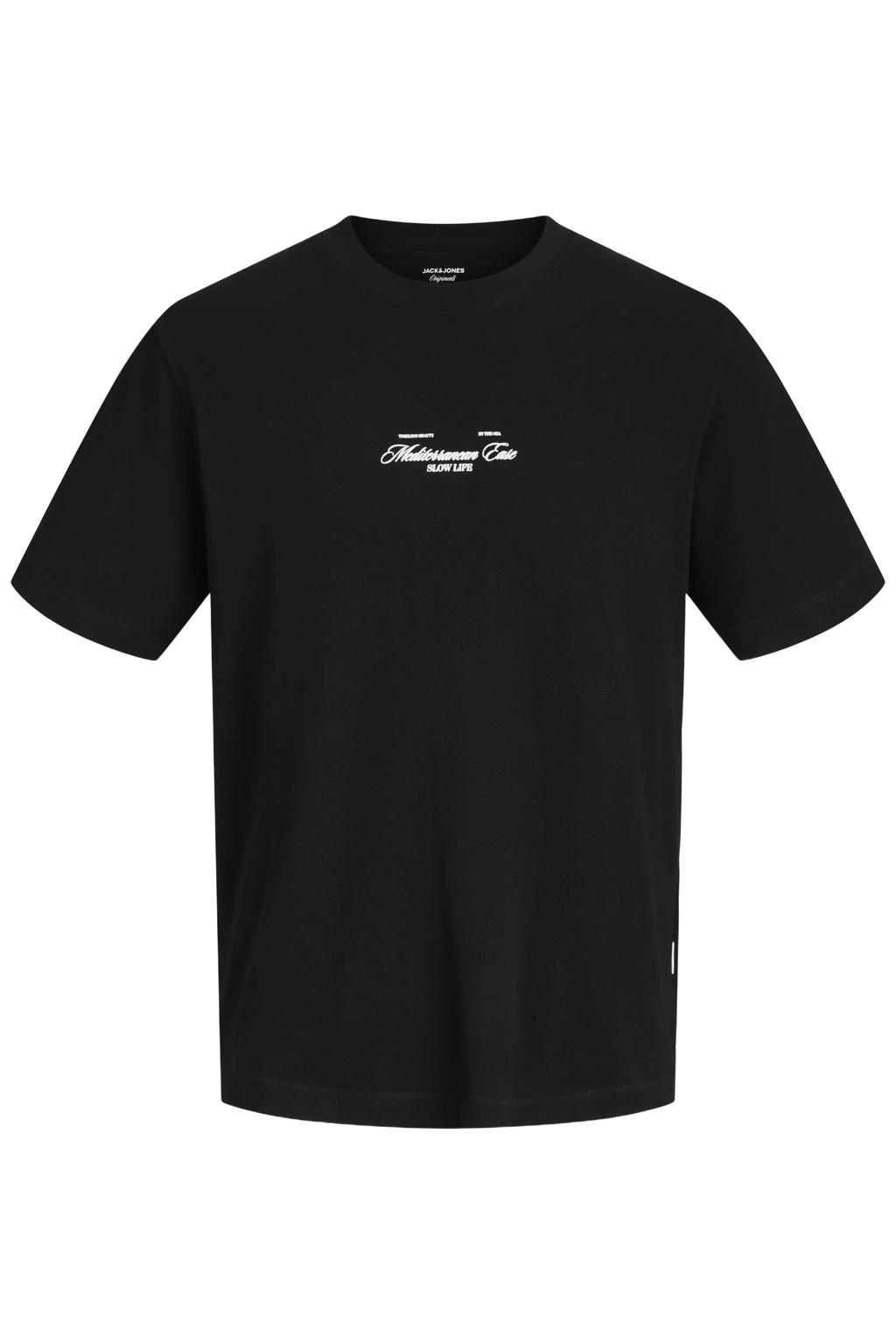 Zwarte heren JACK & JONES ORIGINALS relaxed T-shirt van katoen met backprint, korte mouwen en ronde hals