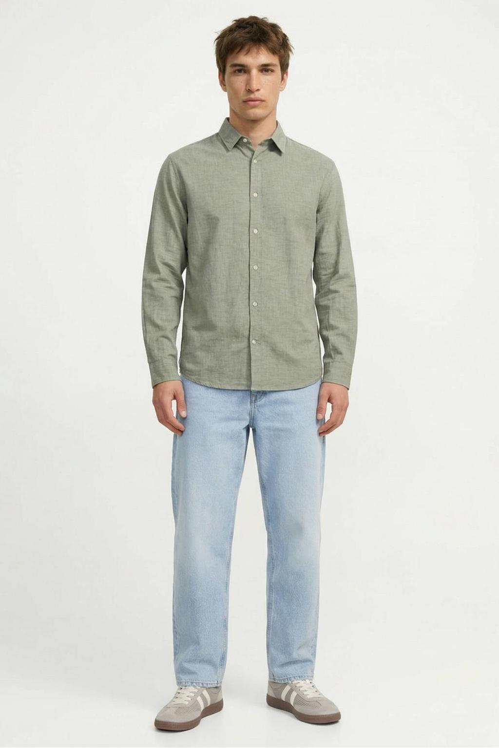 JACK & JONES ESSENTIALS regular casual overhemd met linnen groen