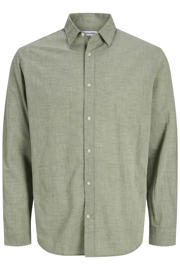 thumbnail: Groene heren JACK & JONES ESSENTIALS regular casual overhemd van linnen met effen, lange mouwen, klassieke kraag en knoopsluiting