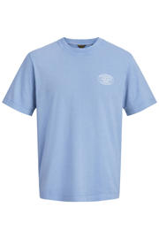 thumbnail: Blauwe heren JACK & JONES PREMIUM relaxed T-shirt van katoen met effen, korte mouwen en ronde hals