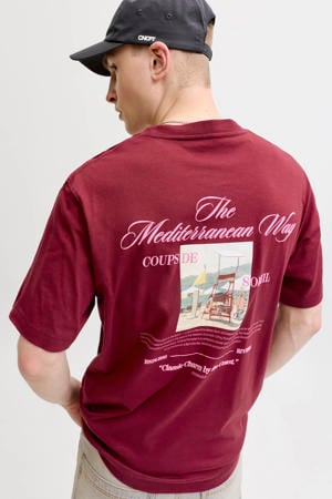 relaxed T-shirt met backprint donkerrood