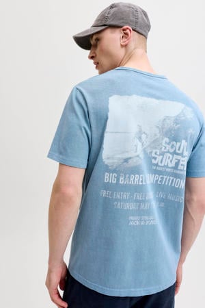regular T-shirt met backprint blauw