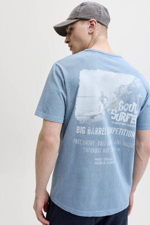 regular T-shirt met backprint blauw