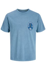 thumbnail: Blauwe heren JACK & JONES PREMIUM regular T-shirt van katoen met backprint, korte mouwen en ronde hals