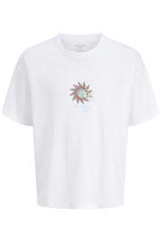 thumbnail: Witte heren JACK & JONES ORIGINALS relaxed T-shirt van katoen met printopdruk, korte mouwen en ronde hals