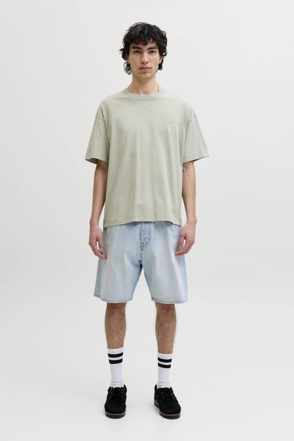 Groene heren JACK & JONES ORIGINALS relaxed T-shirt van katoen met backprint, korte mouwen en ronde hals